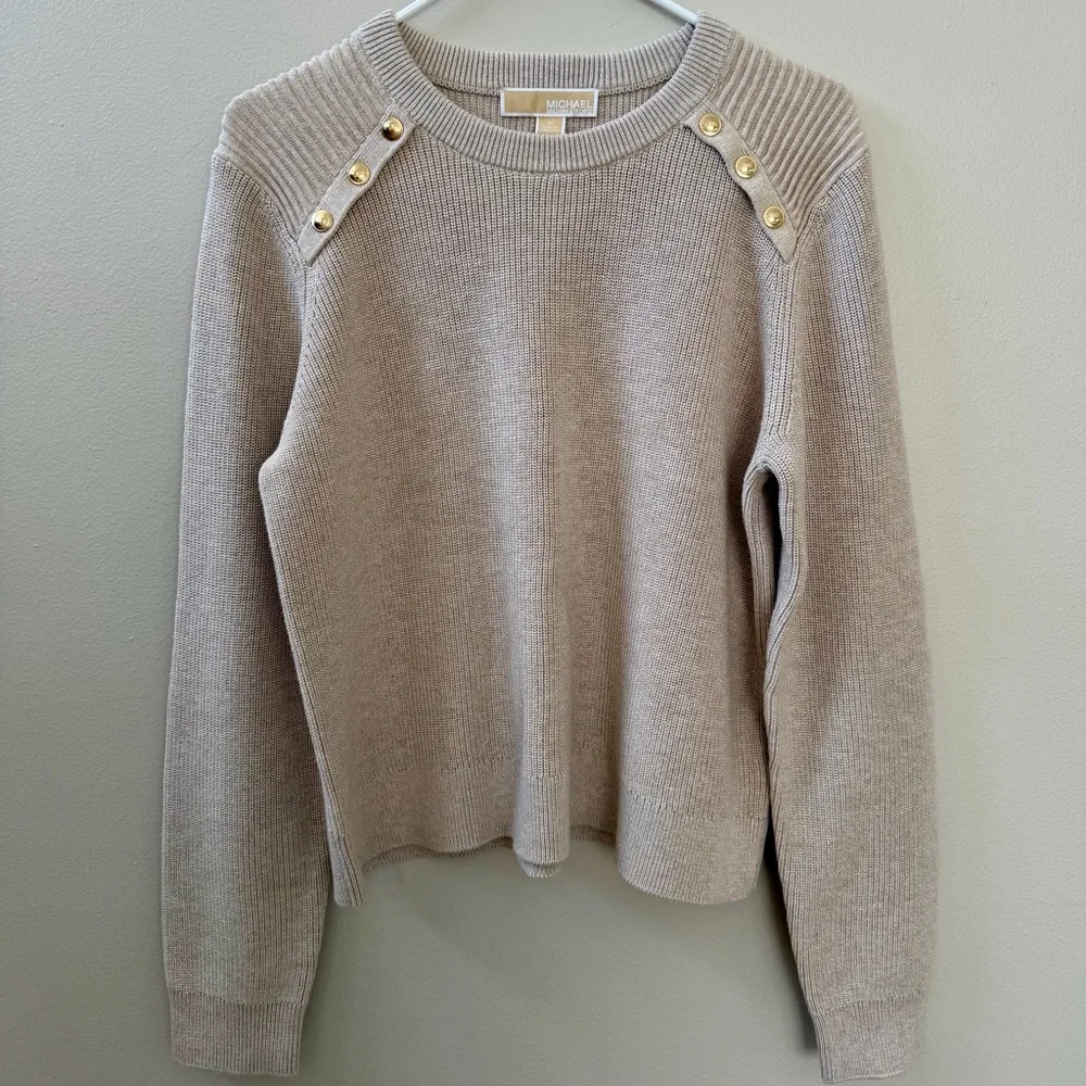 Michael Kors Beige Sweater with Gold Accents, Sz M